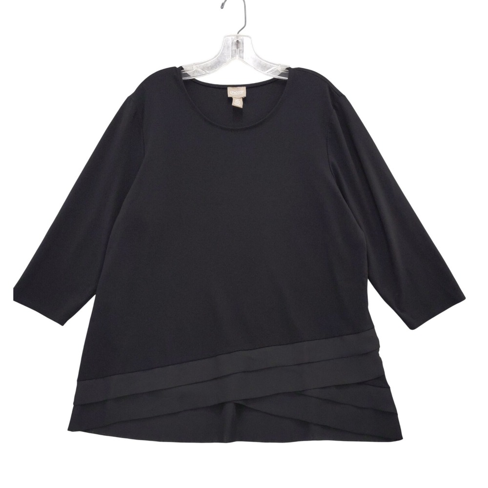 Chico's Black Tunic‎ Top Criss Cross Layered Hem Detail 3/L